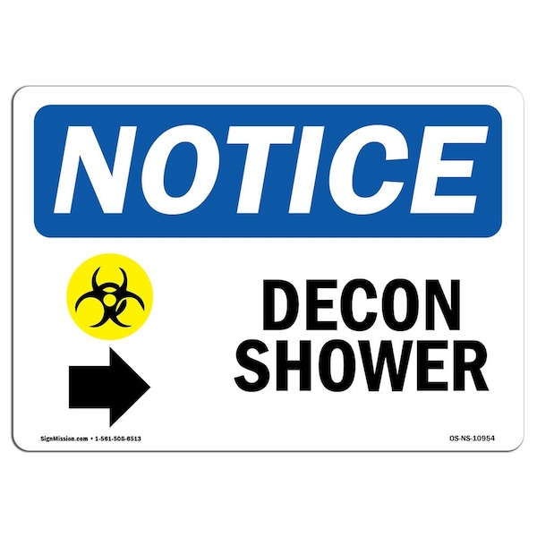 OSHA Notice Sign, 7" Height, Aluminum, Decon Shower (Right Arrow) Sign With Symbol, Landscape